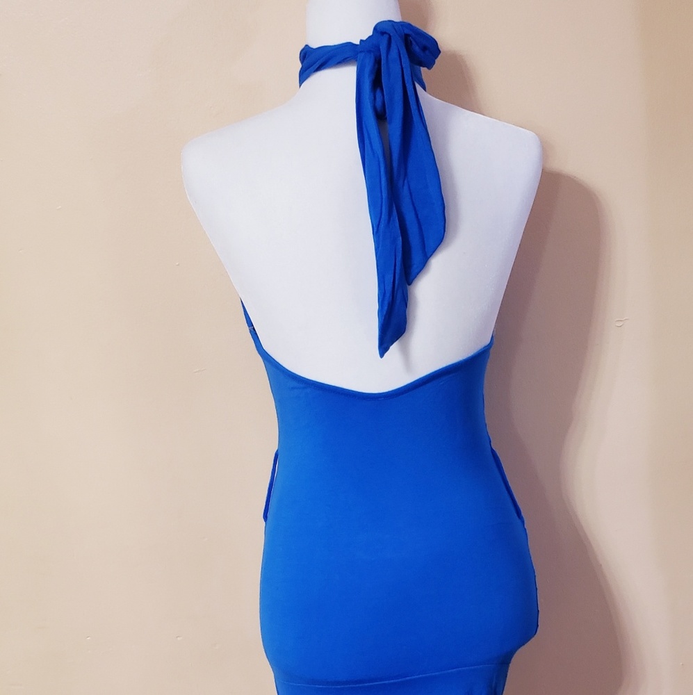 Blue Ruffled Halter Dress - Picture 3 of 7